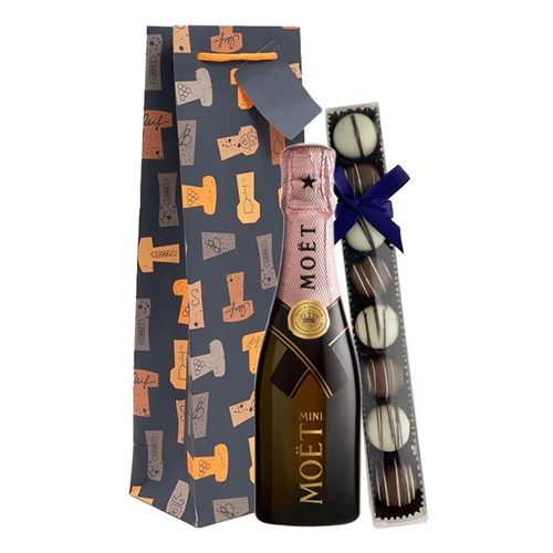 Mini Moet And Chandon Rose Champagne 20cl & Fine Artisanal Truffles Gift Bag